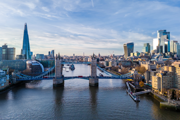 London skyline with Tower Bridge during sunset