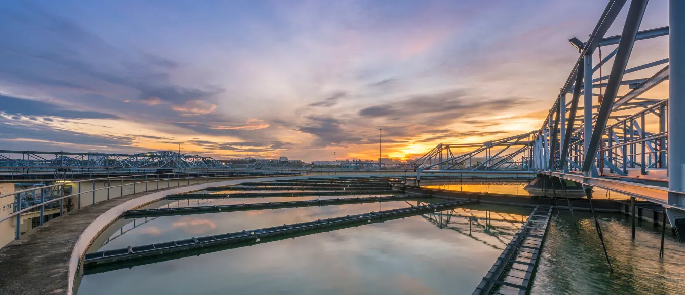 Water treatment plant at sunrise