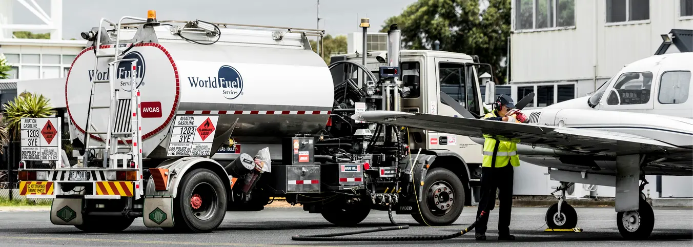 Fueling a business jet from the jet fuel truck