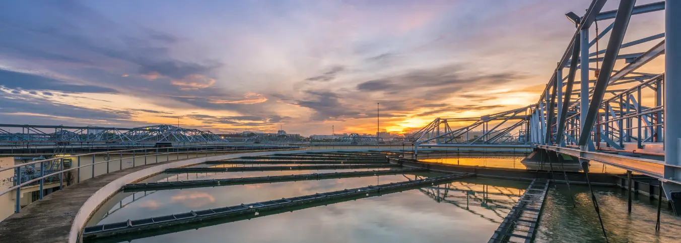 Water treatment plant at sunrise