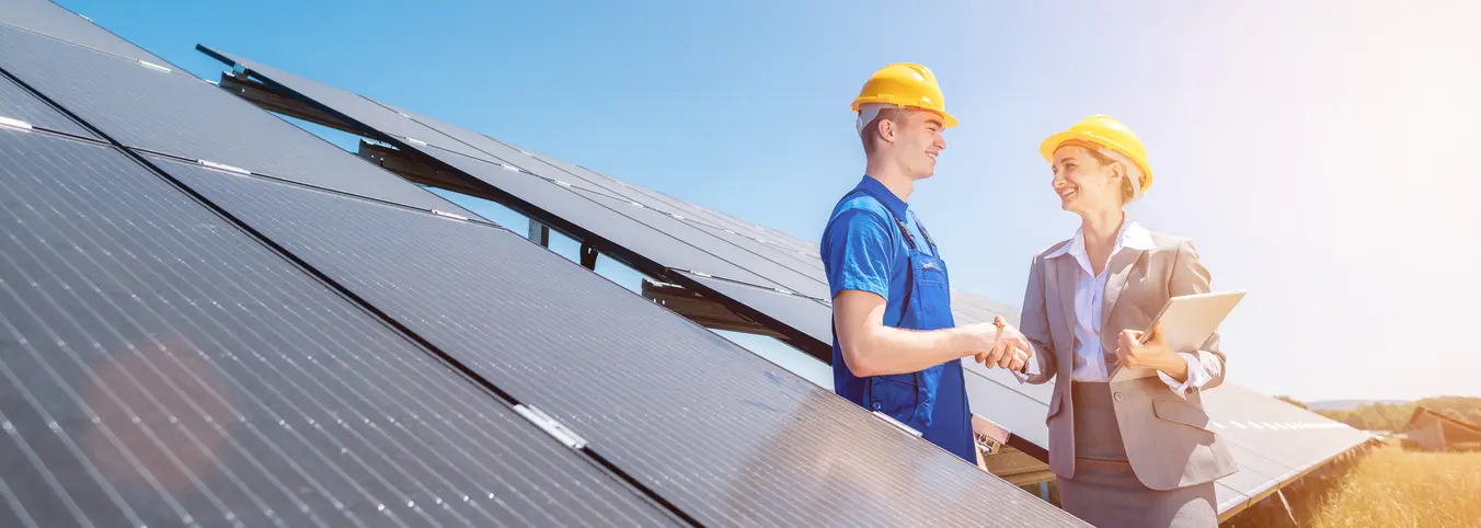 shaking hands solar panel