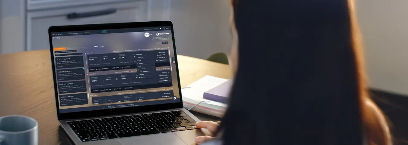 Laptop displaying user interface of myWorld Trip View