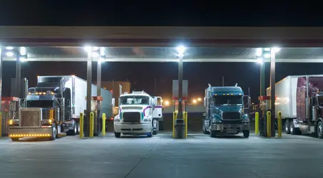 Trucks at truck fuel stop