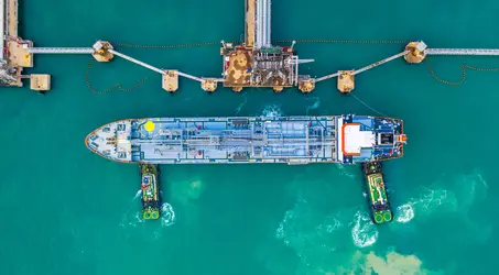 Tanker ship logistic import export business and transportation, Aerial view.