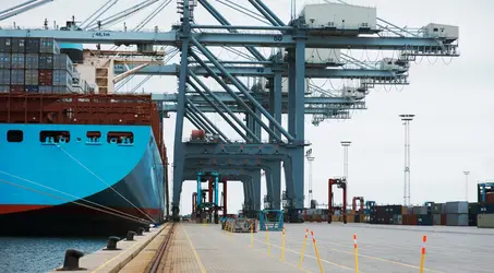 Bulk vessel at port. Long view