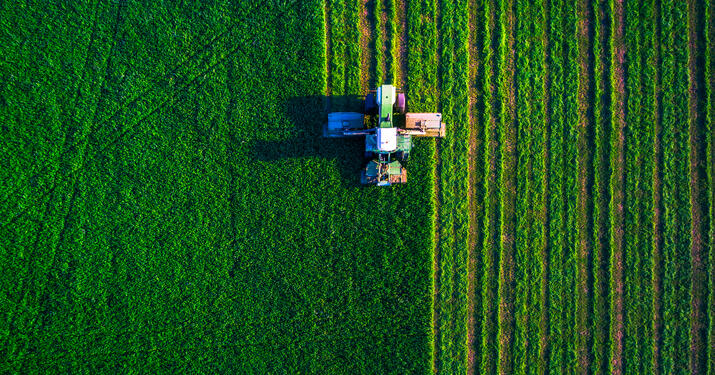 Above view of tractor farming