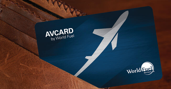 Aviation credit card, AVCARD, blue card with silver airplane, in a wallet