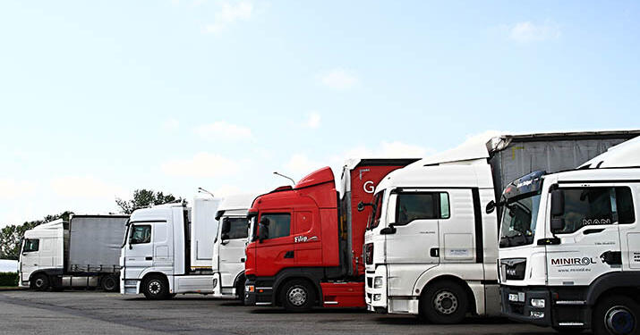 trucks parked at a truck stop