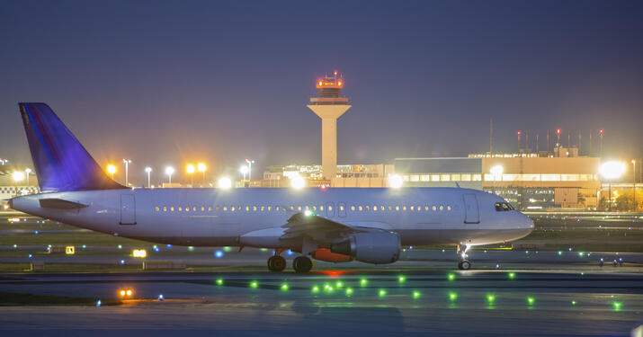 Commercial airplane at night